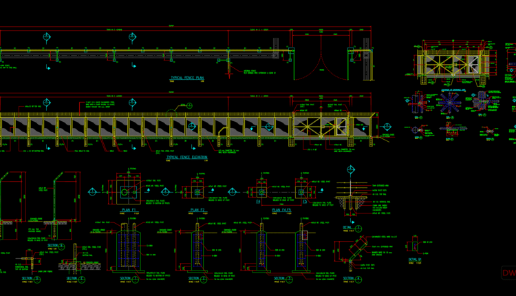 3.Fence And Entrance Gate Details Autocad Drawing Free Download