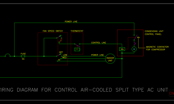 34.Wiring Diagram For Control Air cooled Split Type AC Unit AutoCAD Blocks