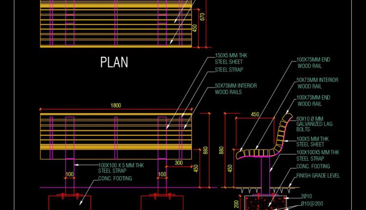 10.Wooden Seating Typical Section Detail CAD