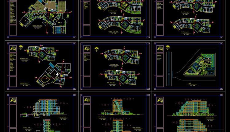 5-Star Hotel Layout Plan and Elevations AutoCAD File DWG