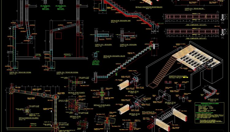 9.Wooden Staircase Structure Details CAD
