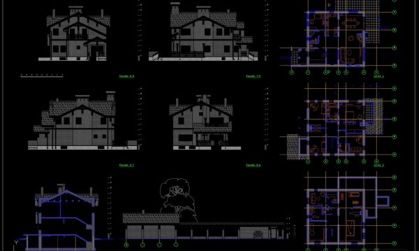 Classic Villa Plan and Elevation AutoCAD File Free Download