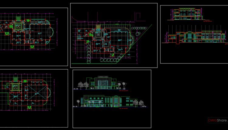Conference Hall Layout Plan and Elevations AutoCAD File Free Download