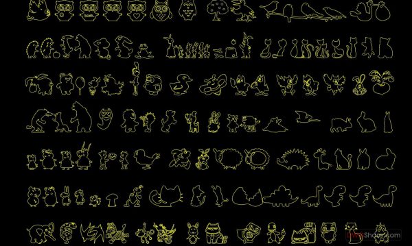15.Cartoon Animals free AutoCAD drawings