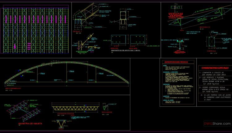 18.Colosseum Steel Roof Elevation and Sections Details CAD