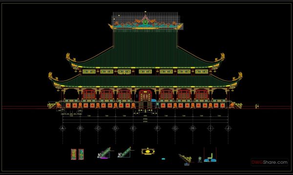2.Facades of Traditional asian house free AutoCAD drawings