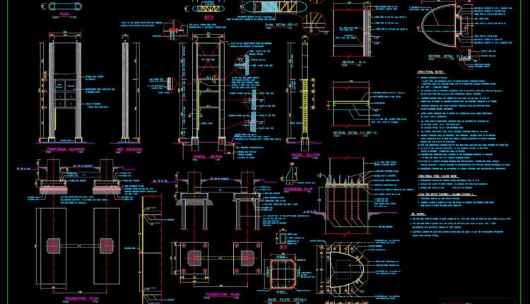 27.Cad File of Highway Sign Elevation and Foundation Details For Free Download