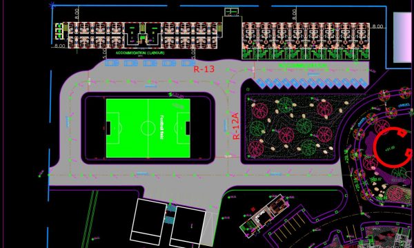 27.Football Field Layout Plan And Sections CAD