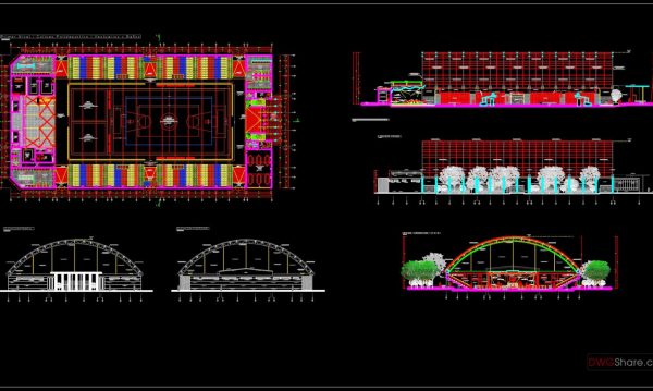 28.Basketball Stadium Autocad Drawing Free Download