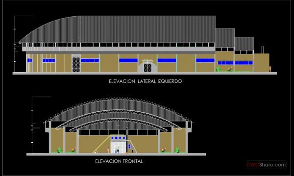 29.BasketBall Stadium Lateral and Frontal Elevation CAD