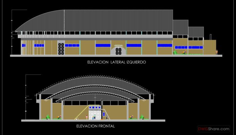 29.BasketBall Stadium Lateral and Frontal Elevation CAD