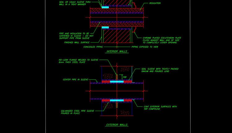 35.Pipe Sleeve Thru Walls Details Autocad Drawing DWG