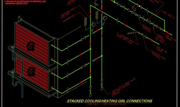 67.Stacked Cooling and Heating Coil Connections Details CAD