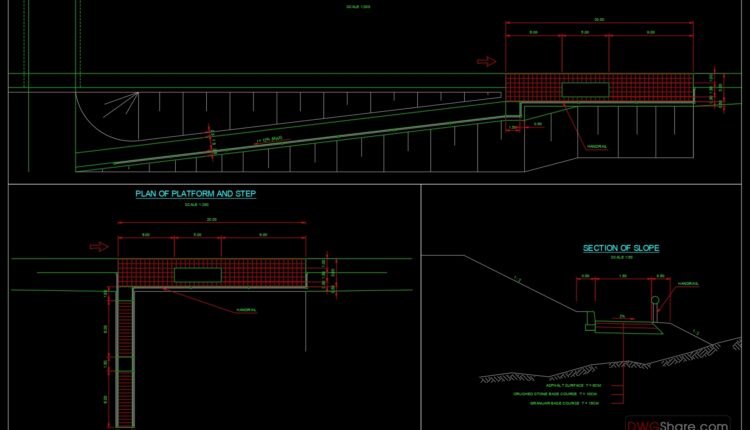 Bus Stop Plan and Sections Details AutoCAD File DWG