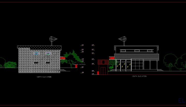 Ecological House Plans and Elevations AutoCAD File Free Download