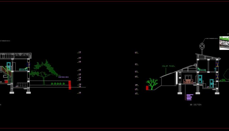 Ecological House Plans and Elevations AutoCAD File Free Download