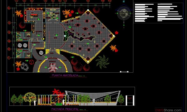 Fast Food Restaurant Plan and Elevation Details AutoCAD File DWG