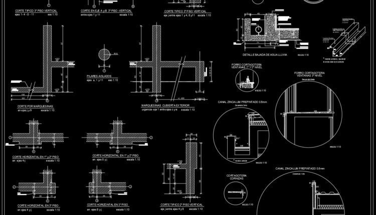 2 Storey building, construction detail sections AutoCAD Drawing
