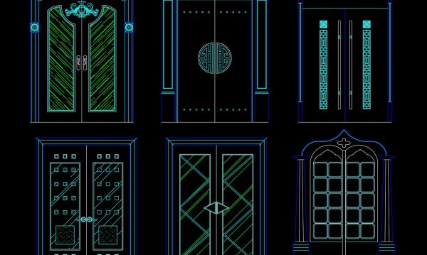 312. Autocad wood – glass doors free download