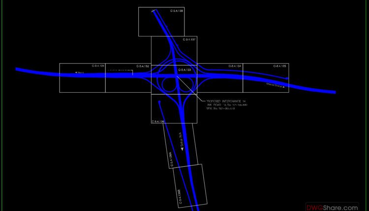 36.Partial Cloverleaf Interchange Layout Autocad File DWG