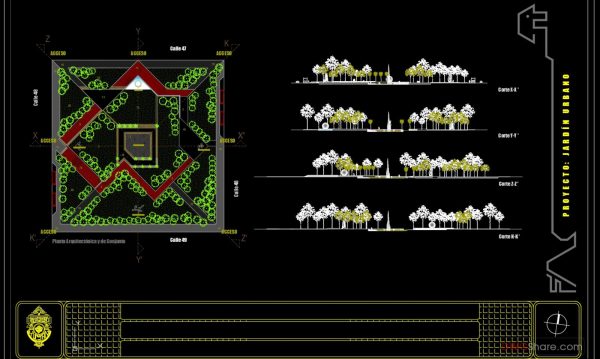 37.Urban Garden Square Plan and Elevation Details CAD