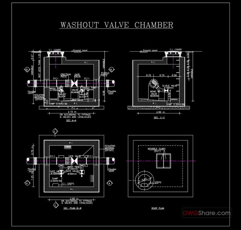 38.Washout Valve Chamber Details Autocad Drawing DWG