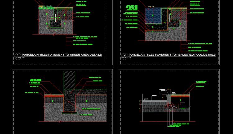 42.Porcelain Tiles Pavement To Asphalt Road Details CAD