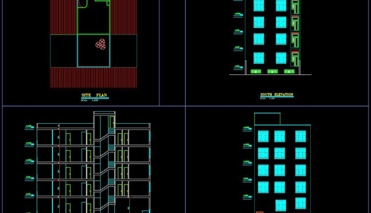 5-Floors Apartment Building, 2 units per floor (10x20m) AutoCAD File Free Download (2)