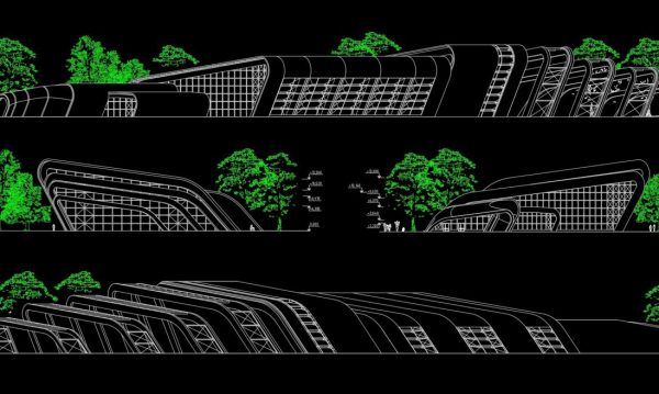 Facades of swimming pool free AutoCAD drawings