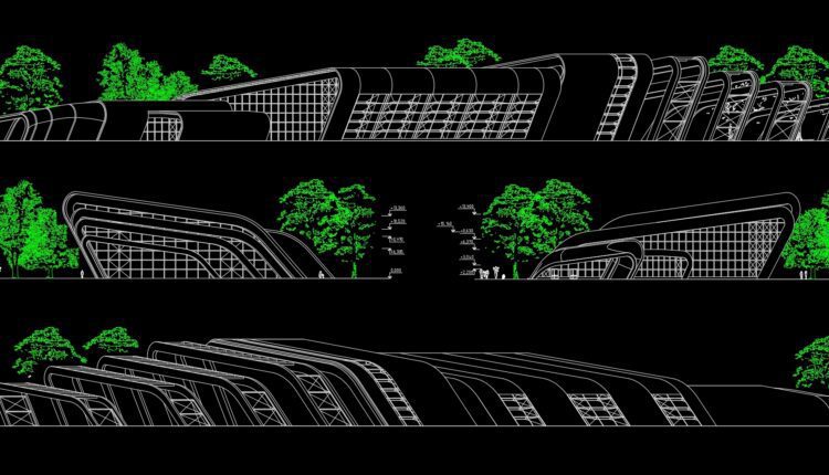 Facades of swimming pool free AutoCAD drawings
