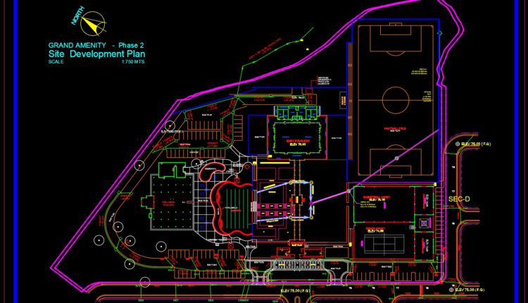 Resort site plan and drainage reflection Free AutoCAD drawings