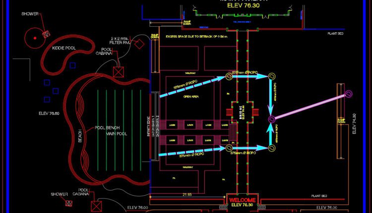 Resort site plan and drainage reflection Free AutoCAD drawings