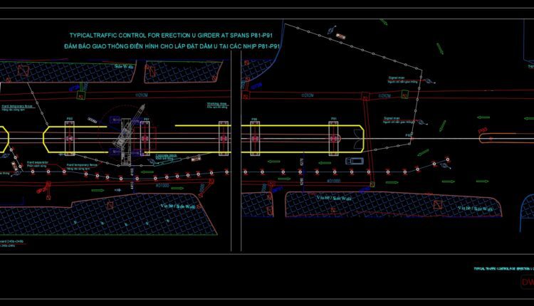 Typicaltraffic control for erection u girder autocad file
