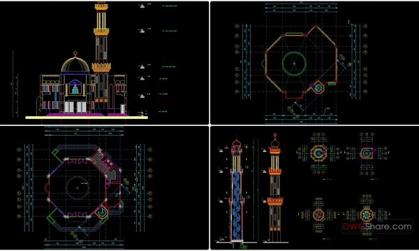 15.Mosque Layout Plan and Elevation Details  AutoCAD File Free Download