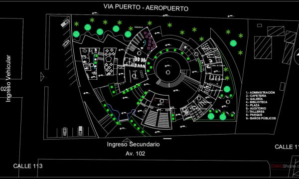 22.CentroCultural Via puerto aeropuerto AutoCAD File Free Download