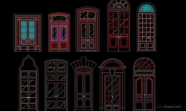 316. Autocad wood – glass doors free download
