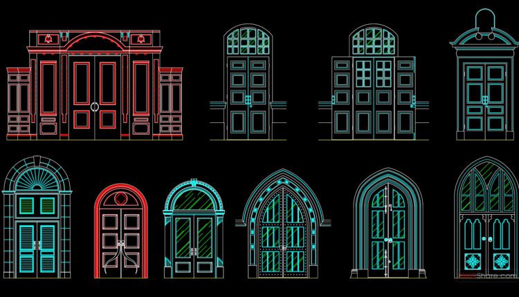 317. Autocad wood - glass doors free download