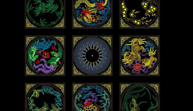 55.Asian Traditional Pattern AutoCAD Blocks Free Download