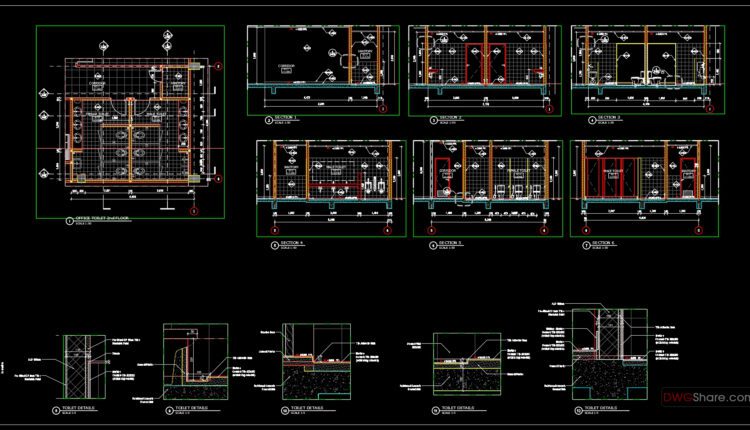 57.Toilet Office Elevations and Sections Details CAD Template DWG