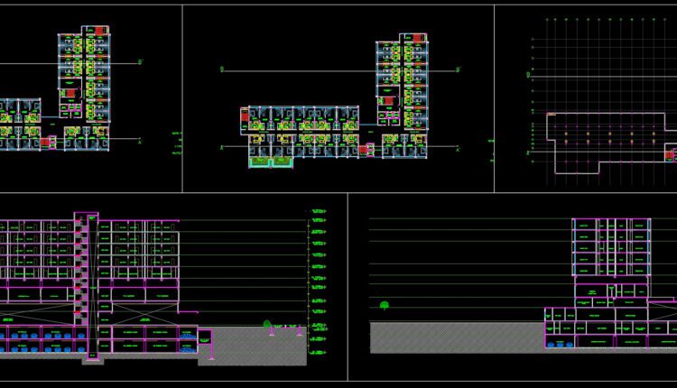 7 Floors 5 stars Hotel Elevations and Layout Plan AutoCAD File DWG.