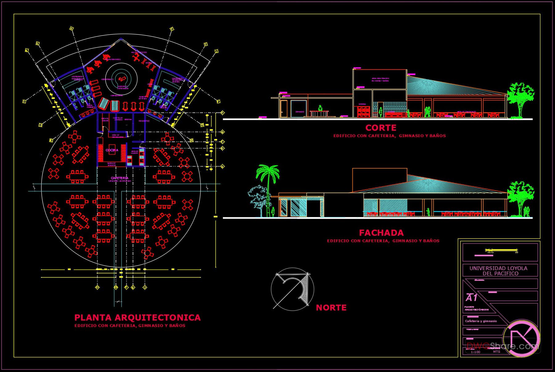 Coffee Bar and Gymnasium Layout Plan AutoCAD File DWG