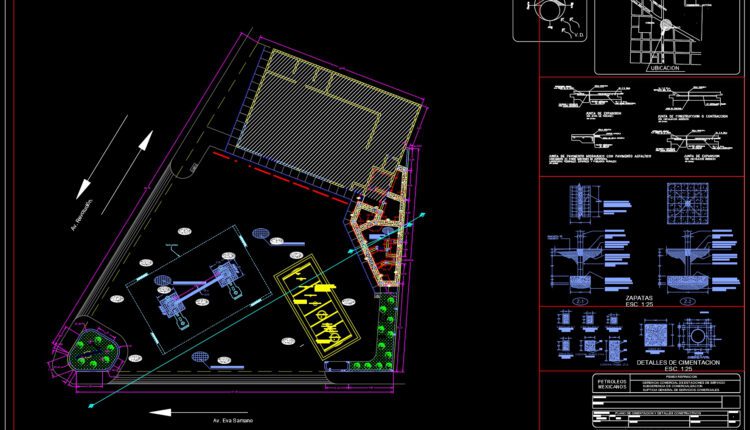 Executive project complete gas station pemex AutoCAD File DWG