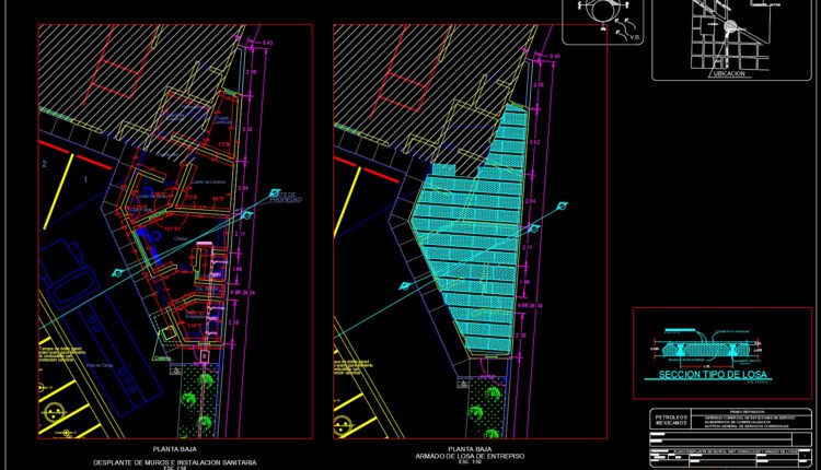 Executive project complete gas station pemex AutoCAD File DWG
