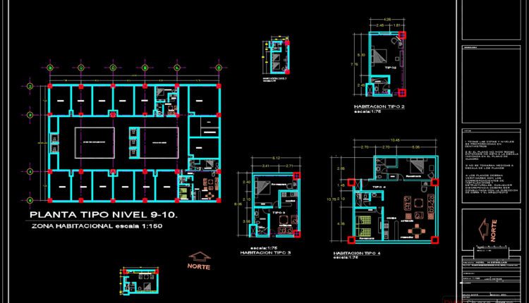 High Rise Four Stars Hotel Plans and Elevation AutoCAD File DWG