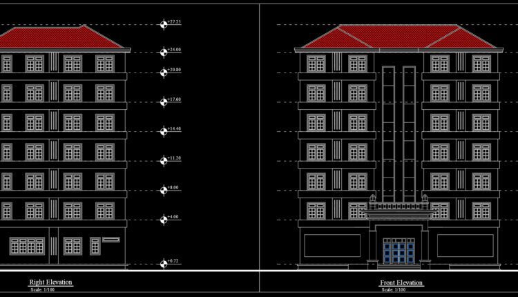 Hotel Elevator and stairs Elevation AutoCAD File DWG