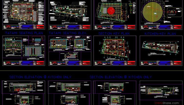 Japanese Restaurant Elevations and Sections Details AutoCAD File DWG