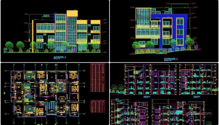 Luxurious Apartments Architecture Plan and Elevations Autocad file free download