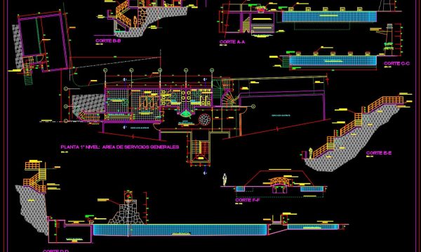 Olympic Swimming Pool Plan and Elevation Details Cad