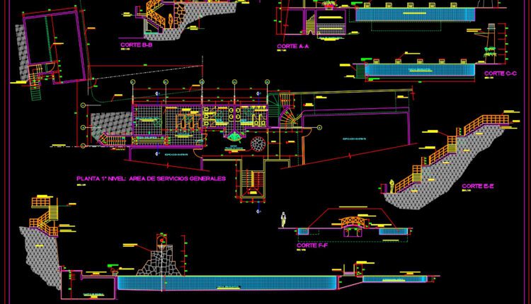 Olympic Swimming Pool Plan and Elevation Details Cad