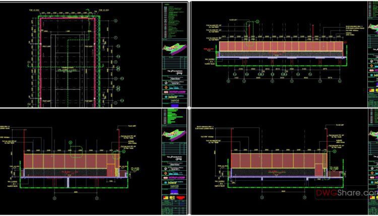 Tennis Court Layout Plan and Sections Details Autocad